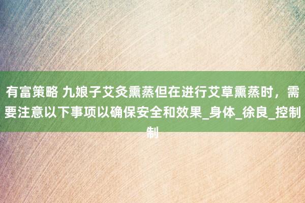 有富策略 九娘子艾灸熏蒸但在进行艾草熏蒸时，需要注意以下事项以确保安全和效果_身体_徐良_控制